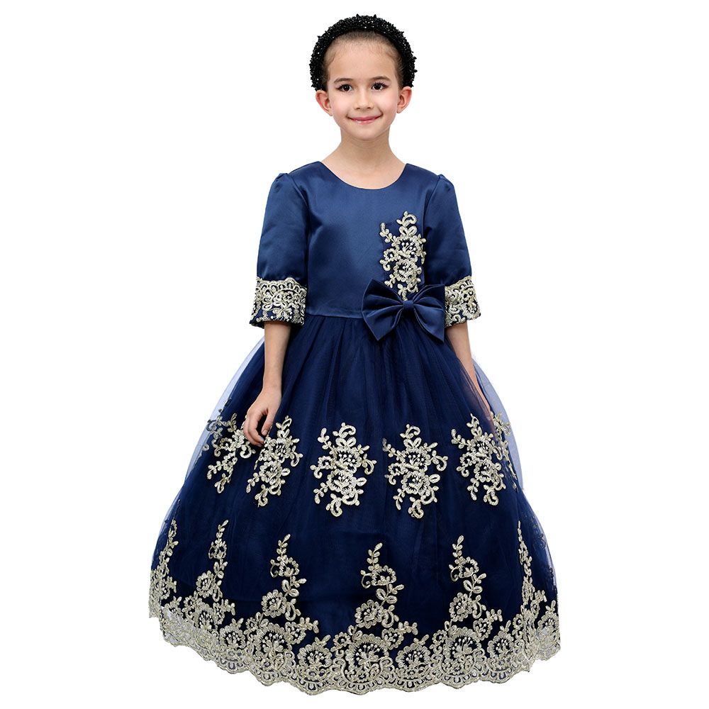 D' Daniela - Girls Duchess Party Dress - Dark Blue