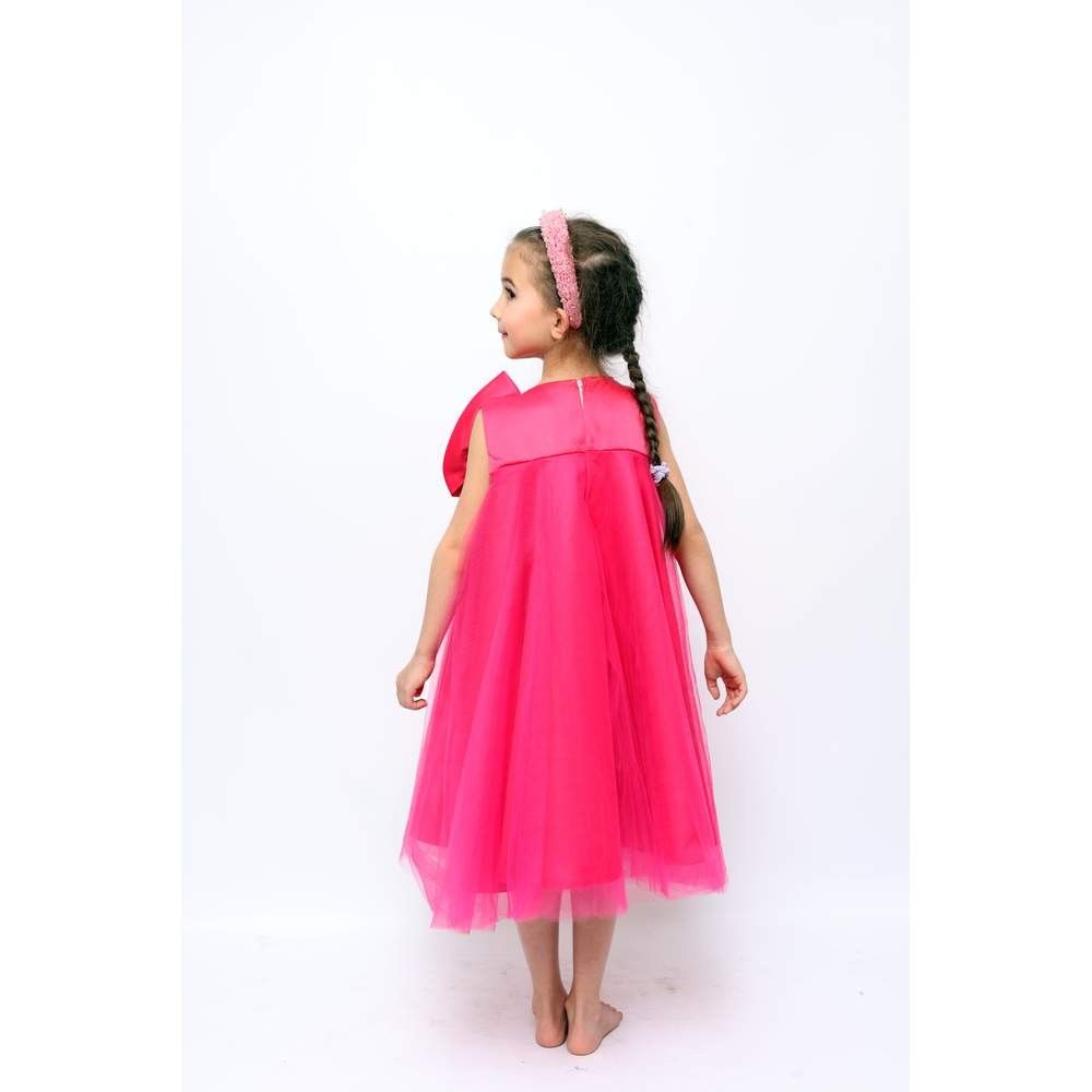 D' Daniela - Girls Front Big Bow Party Dress - Hot Pink