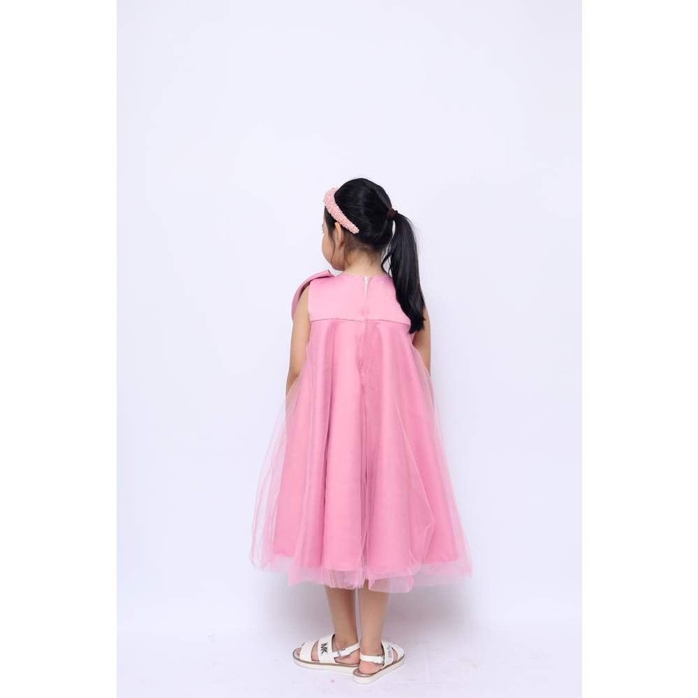 D' Daniela - Girls Front Big Bow Party Dress - Dark Pink