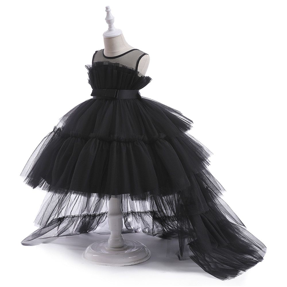 D' Daniela - Toddler Girls Bow Front Ruffle Hem Gown - Black