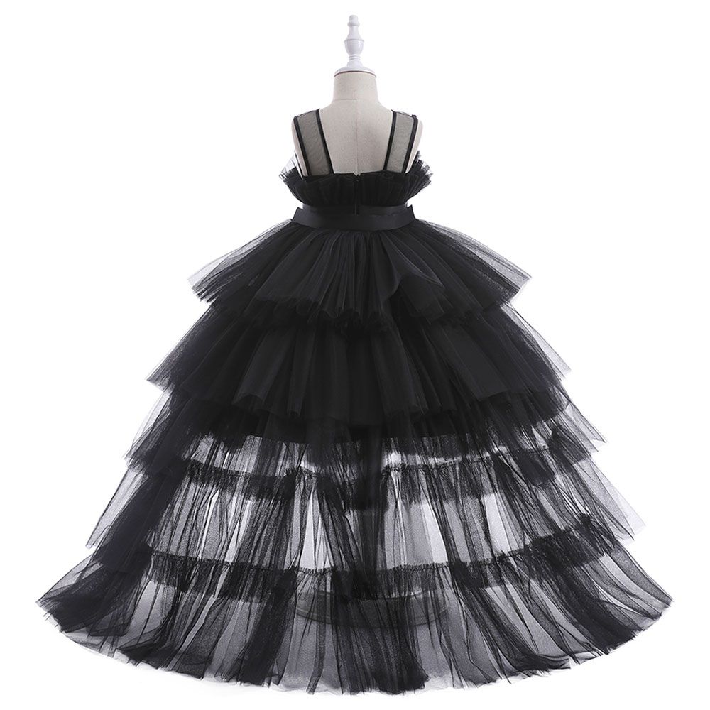 D' Daniela - Toddler Girls Bow Front Ruffle Hem Gown - Black