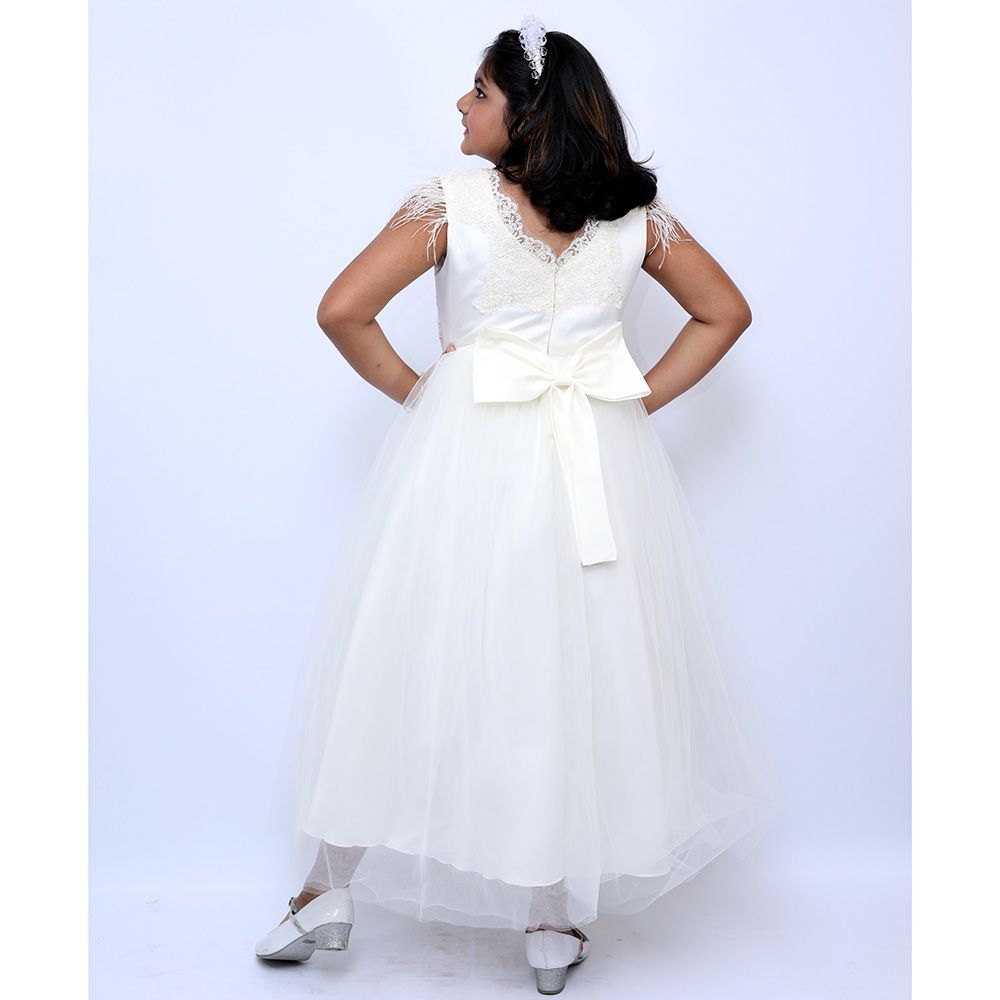 D' Daniela - Long Party Dress w/ Patterns - Cream