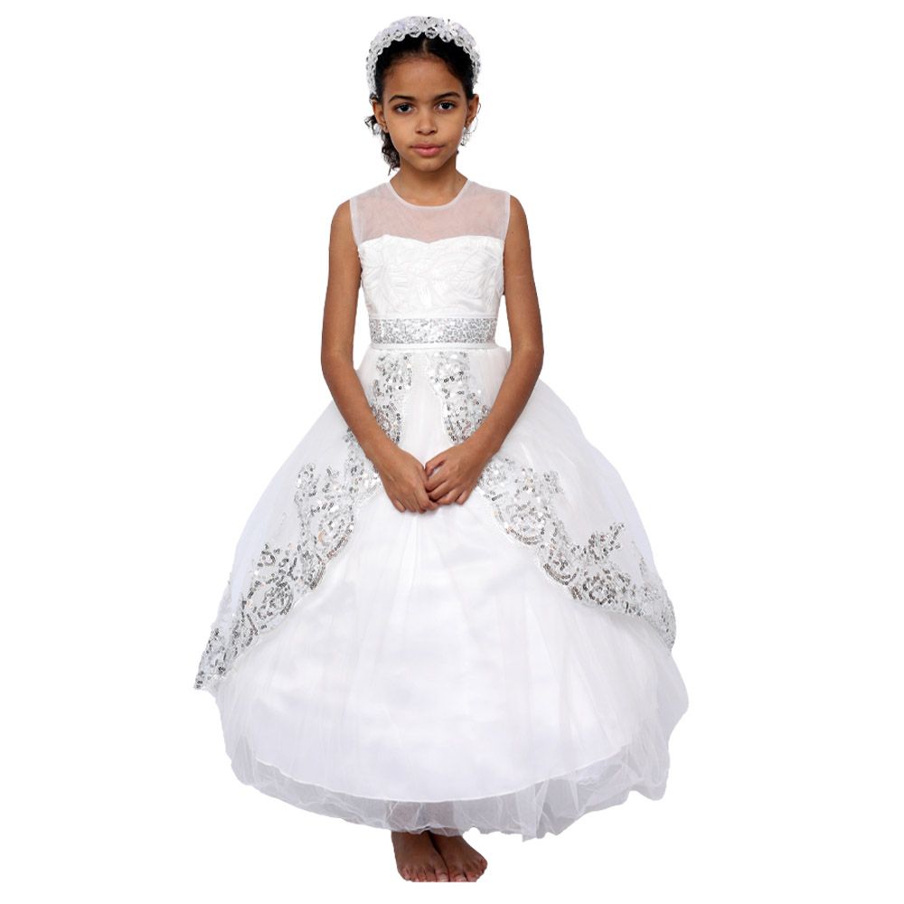 D' Daniela - Girls Princess Party Dress - White