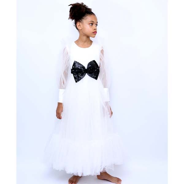 D' Daniela - Malwina Party Dress W/ Black Bow - White