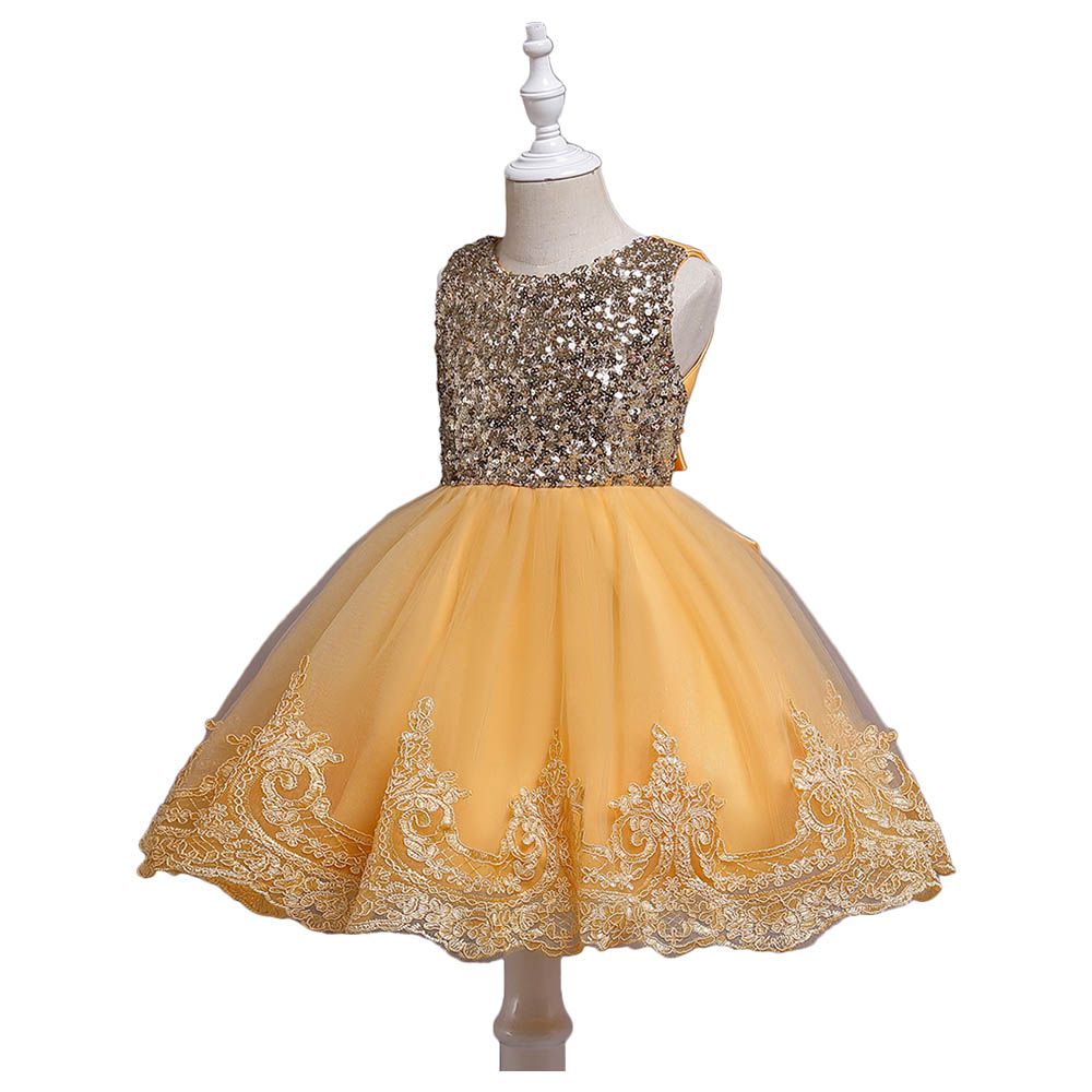 D' Daniela - Mini Maya Kids Sequin Applique Dress - Yellow