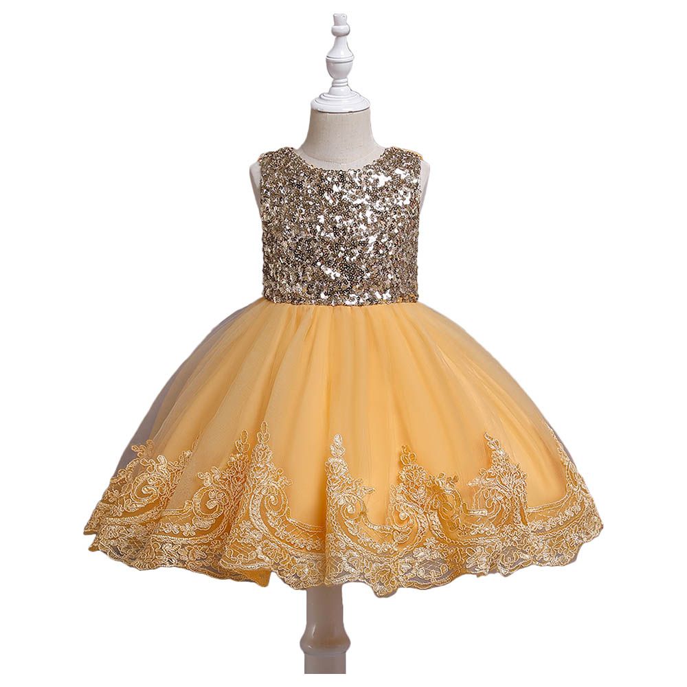 D' Daniela - Mini Maya Kids Sequin Applique Dress - Yellow