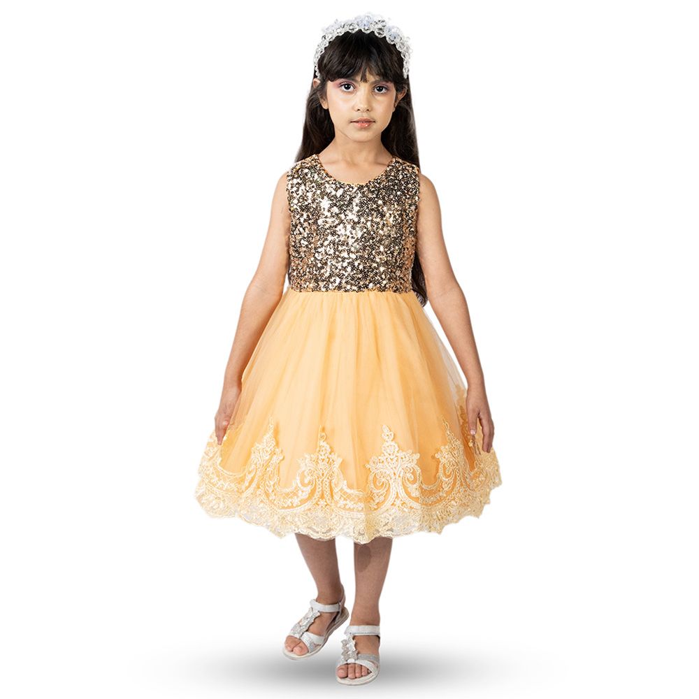 D' Daniela - Mini Maya Kids Sequin Applique Dress - Yellow