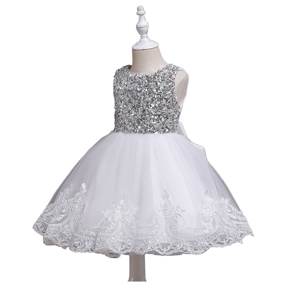 D' Daniela - Mini Maya Kids Sequin Applique Dress - White