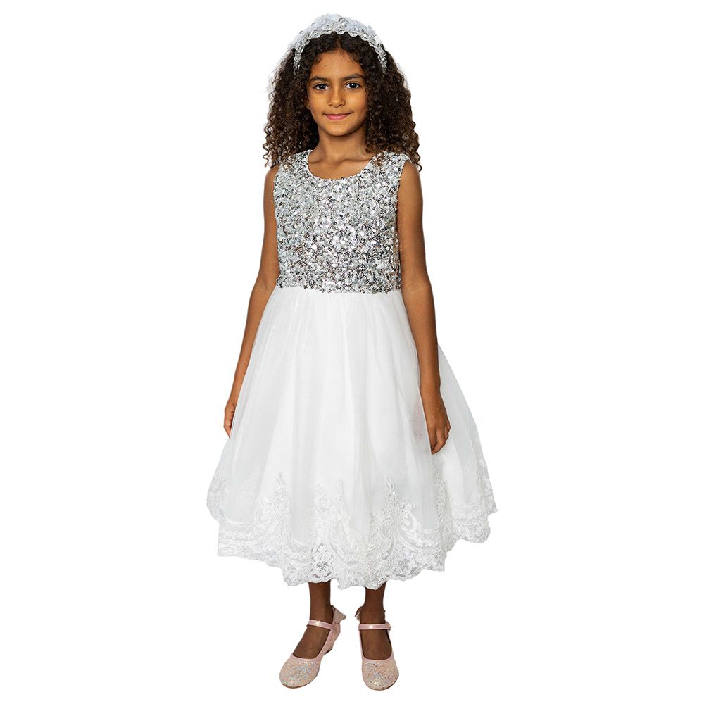 D' Daniela - Mini Maya Kids Sequin Applique Dress - White