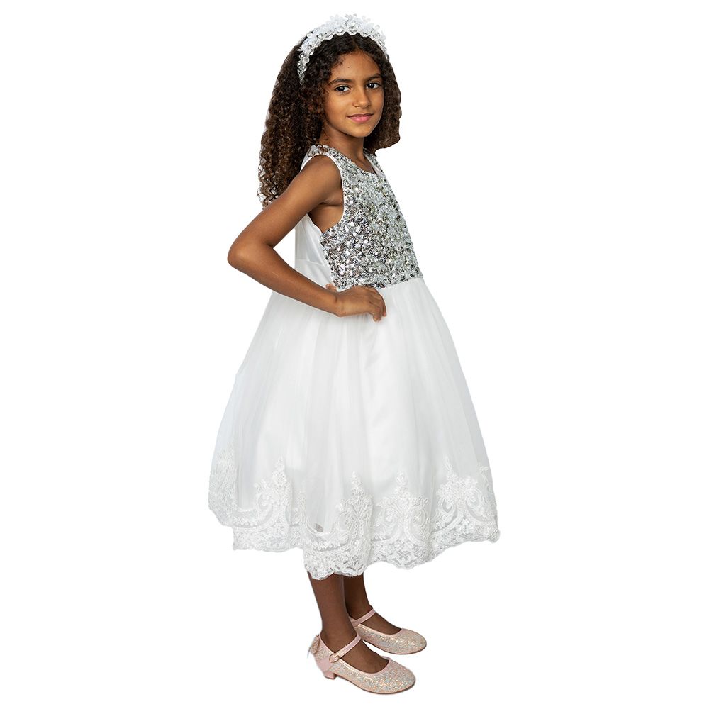 D' Daniela - Mini Maya Kids Sequin Applique Dress - White