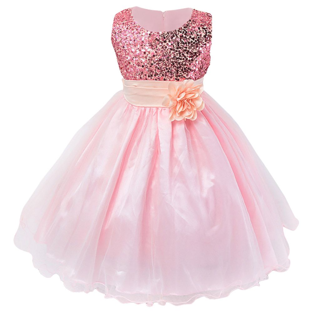 D' Daniela - Sparkly Sequins & Flower Dress - Pink