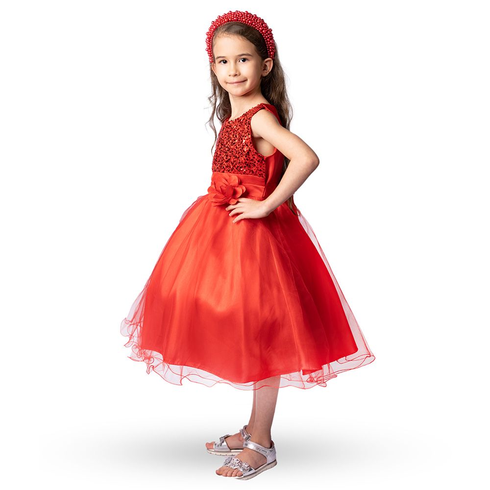 D' Daniela - Sparkly Sequins & Flower Dress - Red