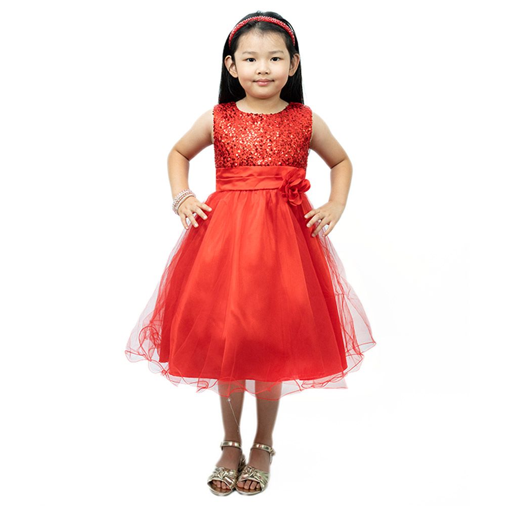 D' Daniela - Sparkly Sequins & Flower Dress - Red