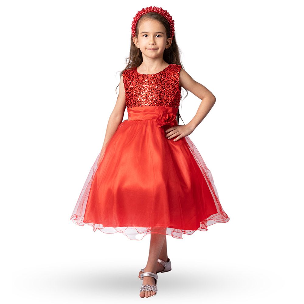 D' Daniela - Sparkly Sequins & Flower Dress - Red