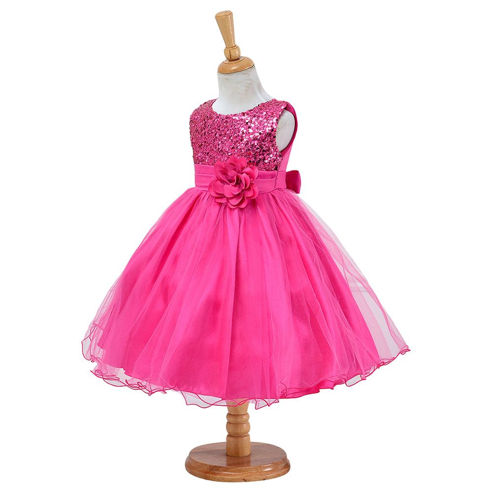 D' Daniela - Sparkly Sequins & Flower Dress - Fuchsia