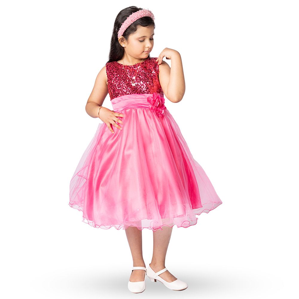 D' Daniela - Sparkly Sequins & Flower Dress - Fuchsia