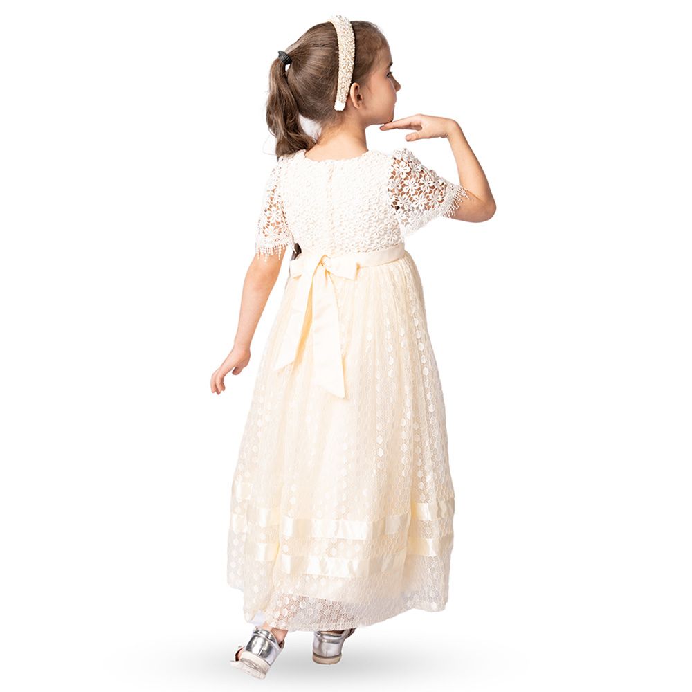 D' Daniela - Girls Ruffled Dress - Beige