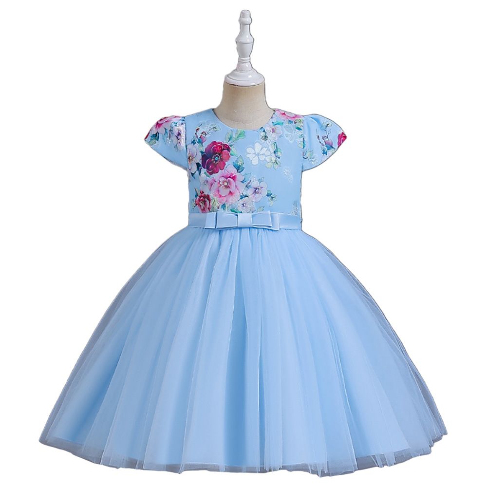 D' Daniela - Flower Embroidery Tutu Dress - Blue