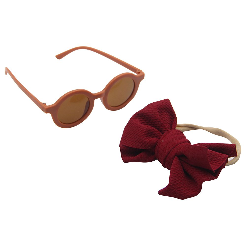 D' Daniela - Girls Maria Glasses & Headband Pack of 2 - Dark Red