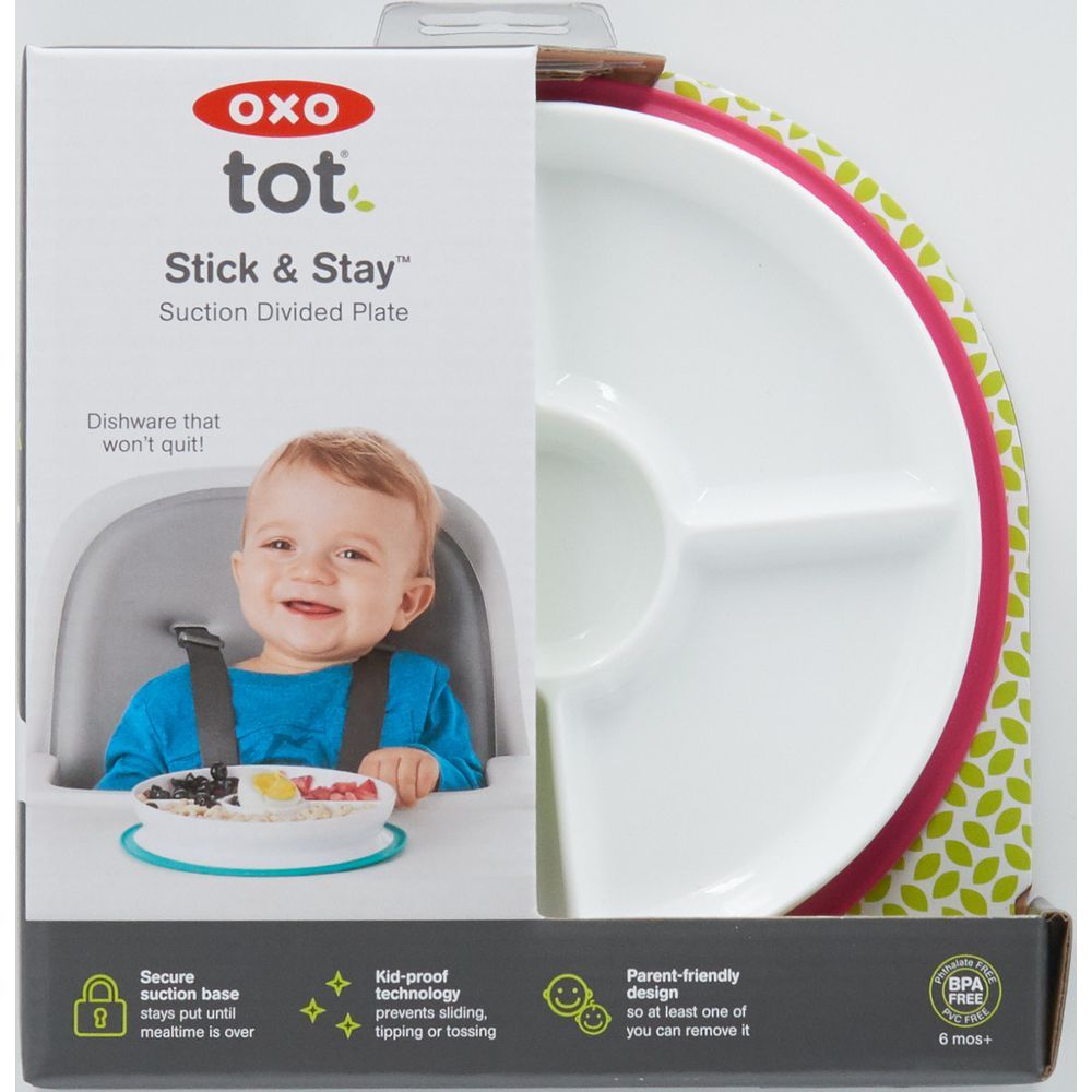 Oxo Tot - Stick & Stay Suction Divided Plate - Pink