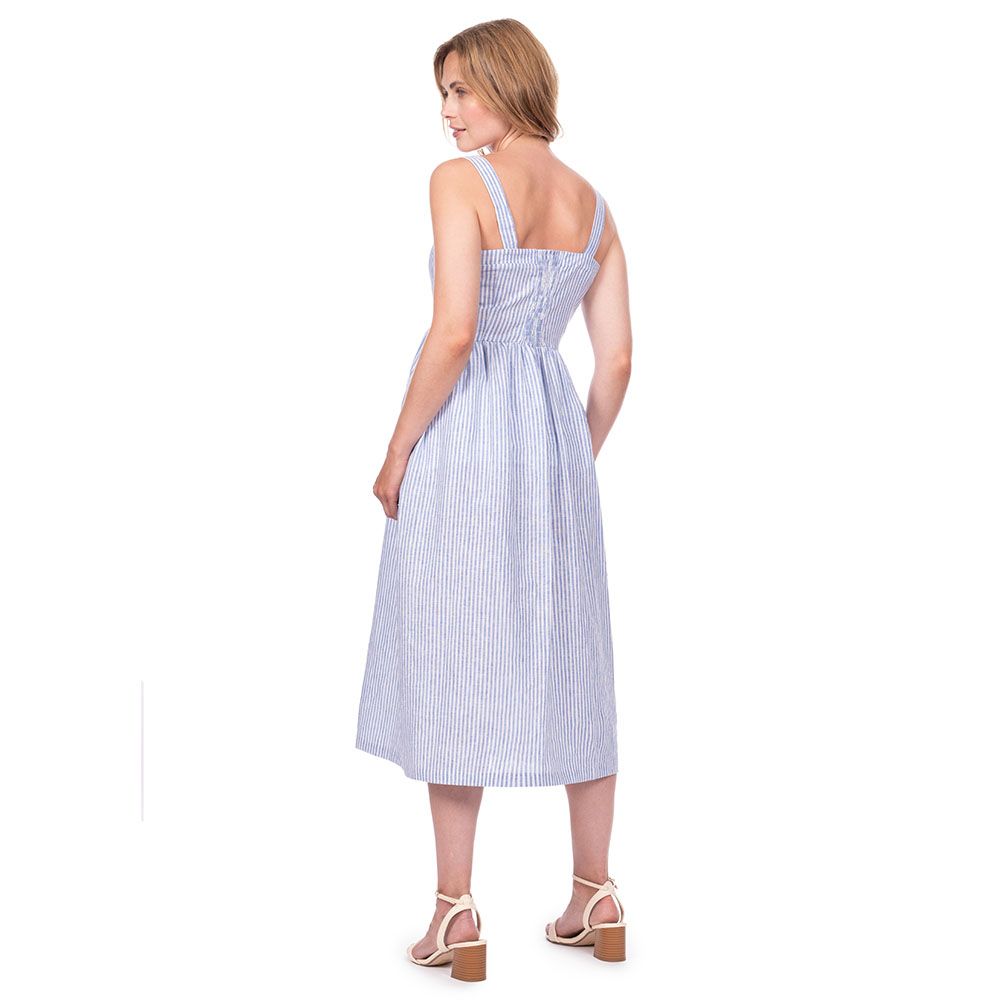 Seraphine - Adalia Button Front Dress - Blue Strip