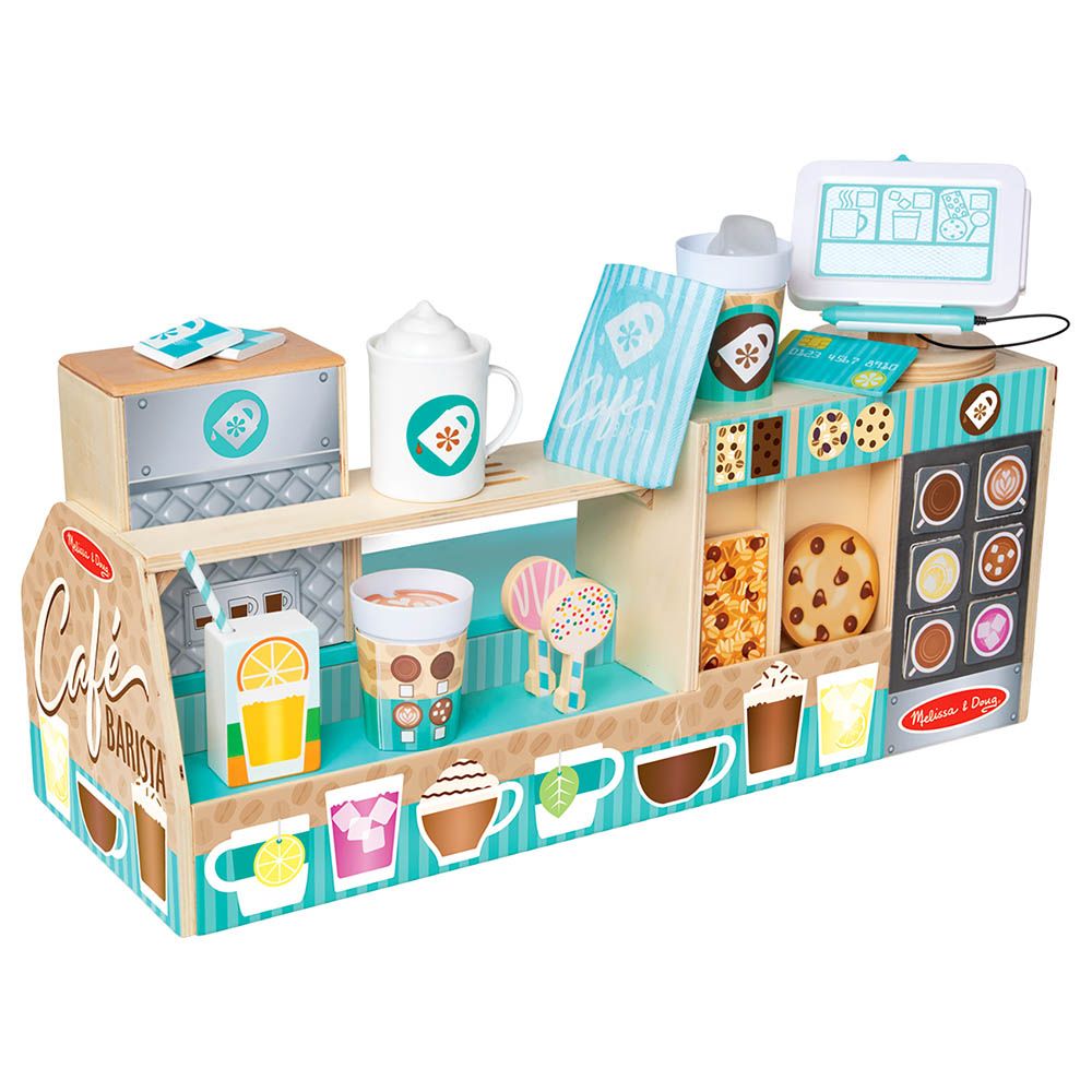 Melissa & Doug - Wooden Cafe Barista Coffee Shop Playset - 35 pcs