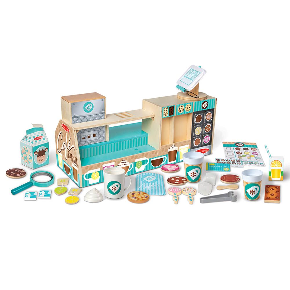 Melissa & Doug - Wooden Cafe Barista Coffee Shop Playset - 35 pcs