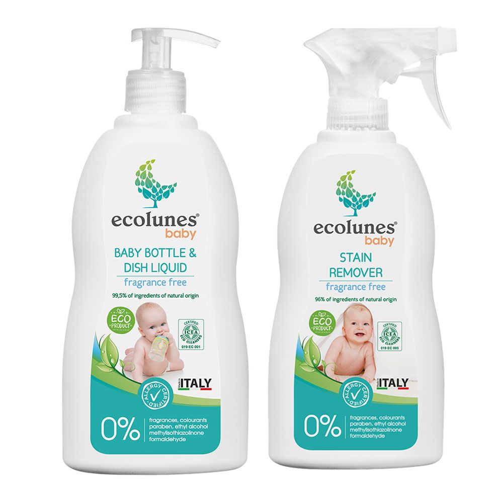 Ecolunes - Hypoallergenic Baby Bottle & Dish Liquid with Baby Stain Remover - Fragrance Free