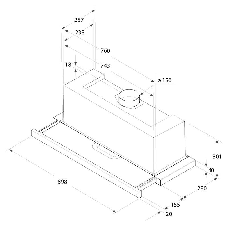 Ariston - Built In Chimney Visor Hood - 90 cm