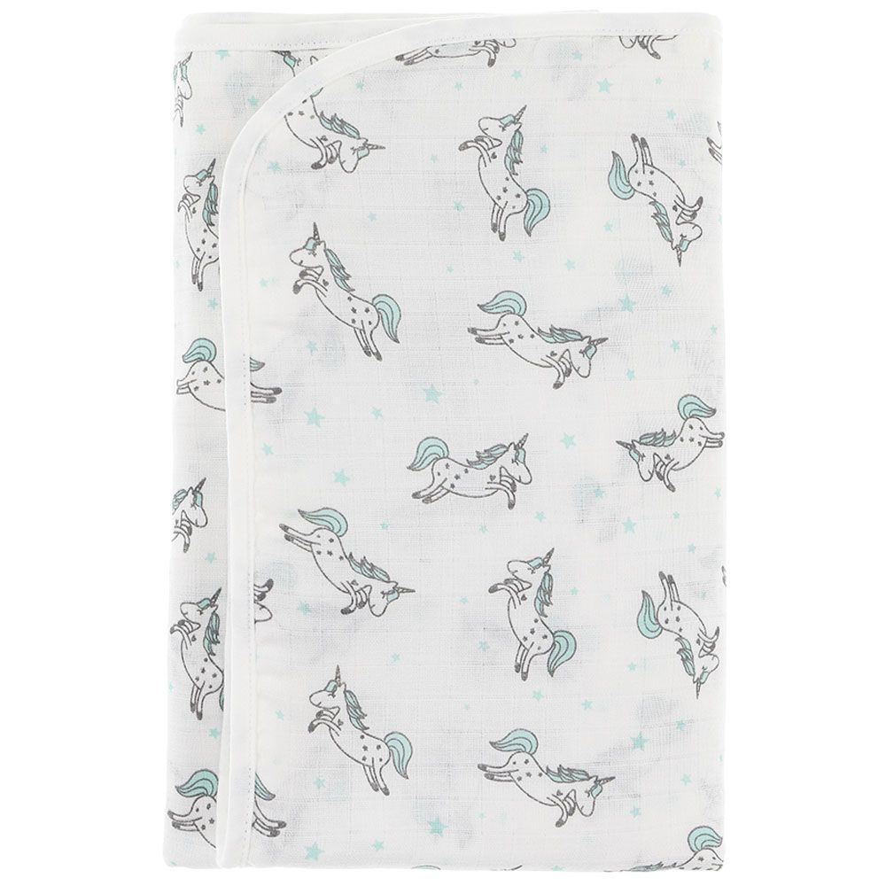 Tiny Toes - 100% Cotton Unicorn Blanket - Tiffany Blue (Exclusive)