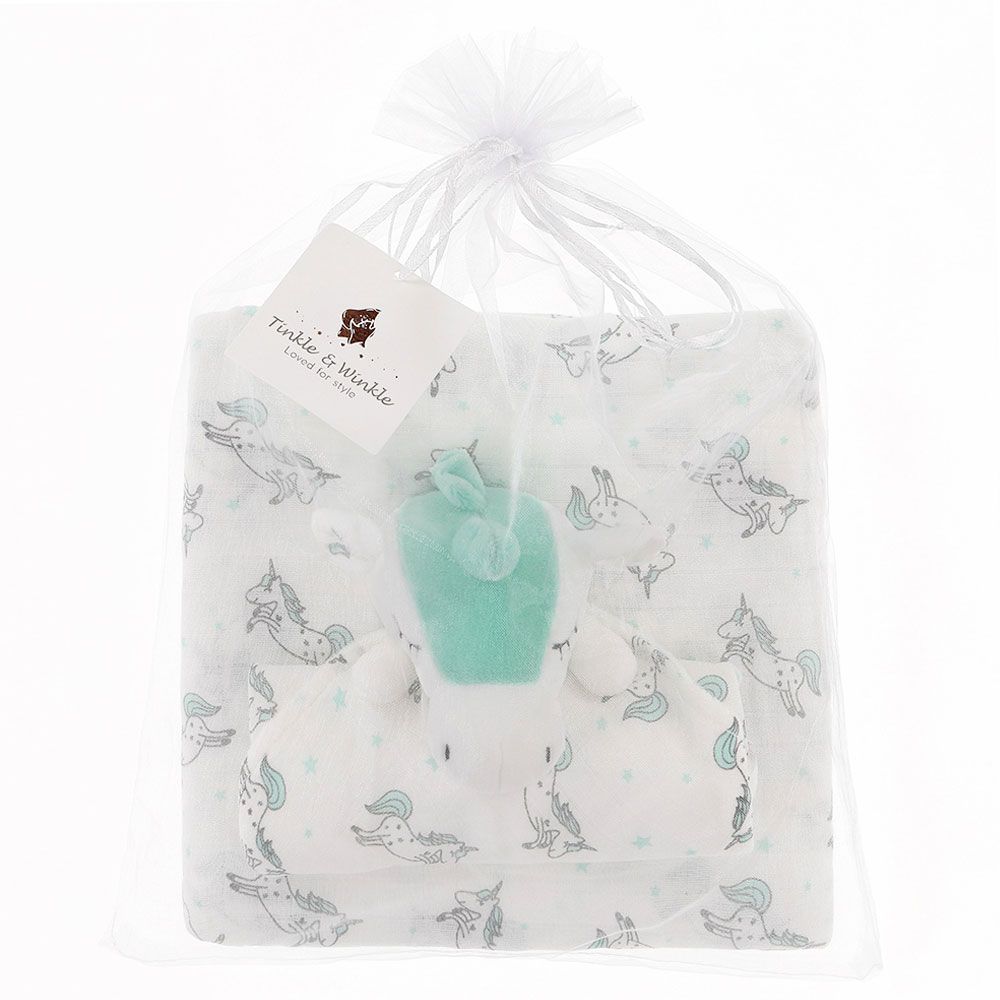 Tiny Toes - 100% Cotton Unicorn Blanket - Tiffany Blue (Exclusive)