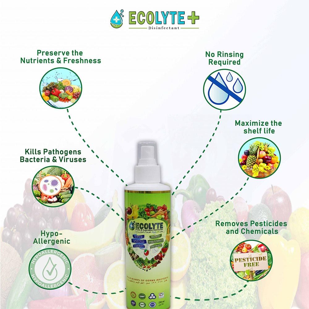 Ecolyte+ - Fruits & Vegetables Disinfectant 100% Natural - 250Ml - 8pc