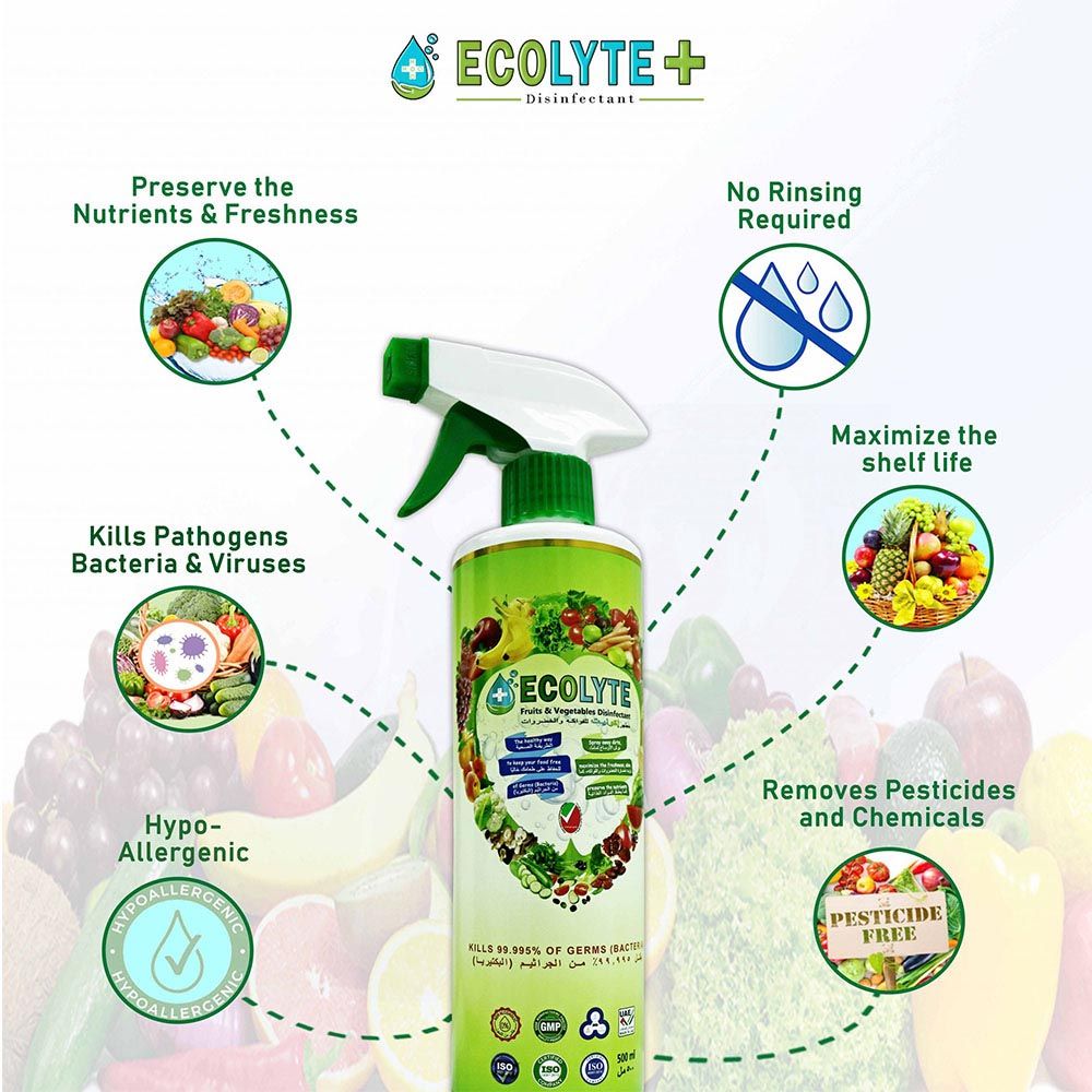 Ecolyte+ - Fruits & Vegetables Disinfectant 100% Natural - 500Ml - 5pc