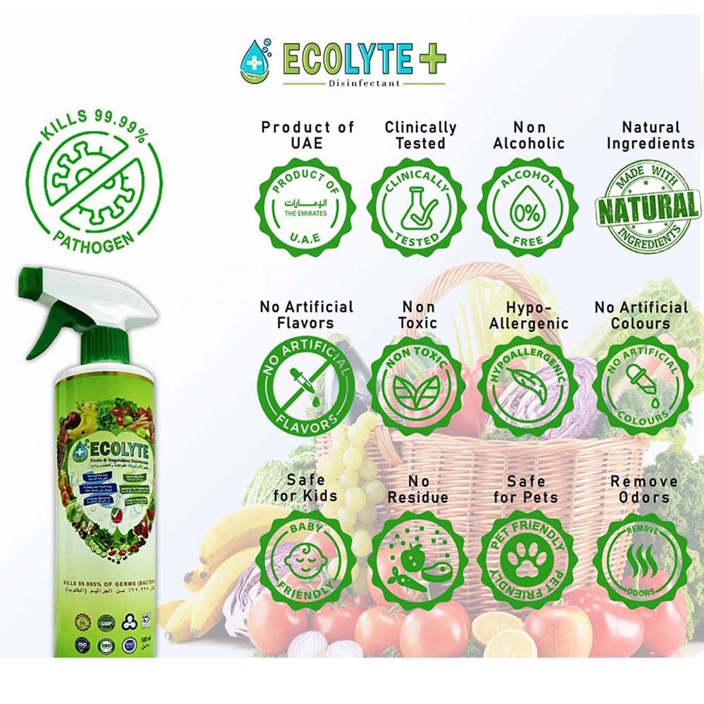 Ecolyte+ - Fruits & Vegetables Disinfectant 100% Natural - 500Ml - 5pc