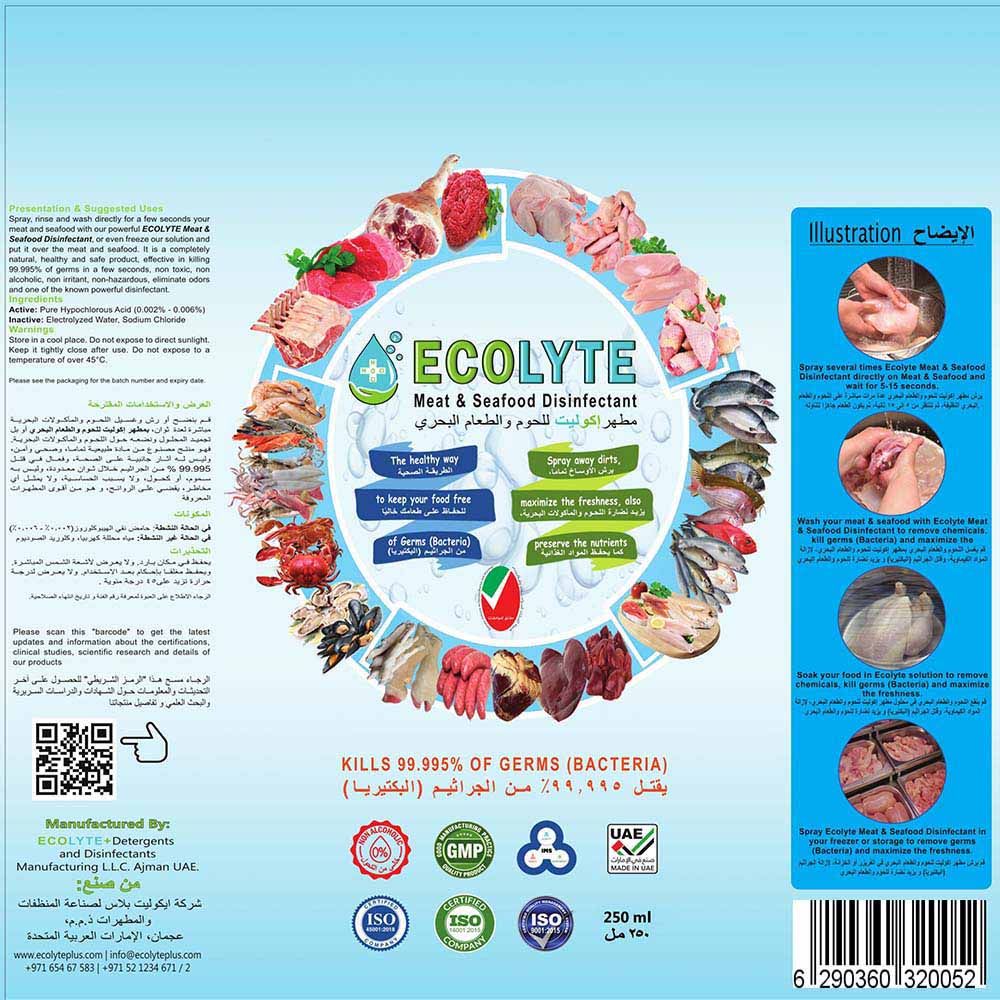 Ecolyte+ - Meat & Seafood Disinfectant 100% Natural - 250Ml - 8pc