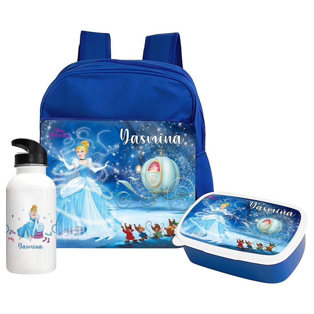 Essmak - Disney Cinderella Backpack w/ Lunch Box & Water Bottle- 12-Inch - Blue