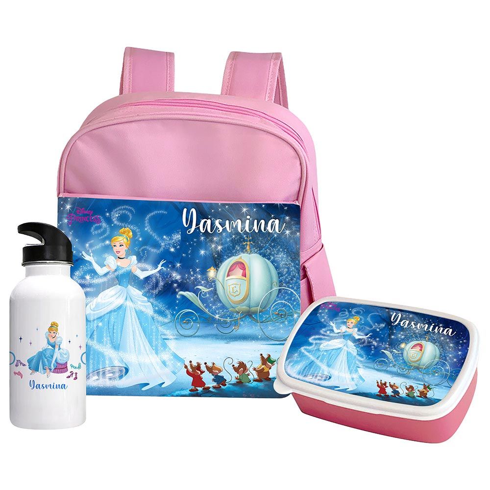 Essmak - Disney Cinderella Backpack w/ Lunch Box & Water Bottle- 12-Inch - Pink