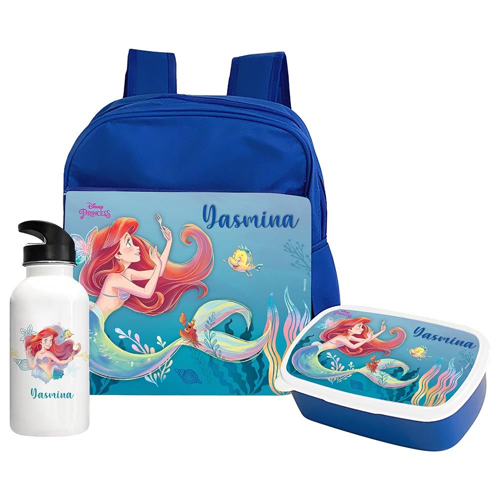 Essmak - Disney Little Mermaid Backpack w/ Lunch Box & Water Bottle- 12-Inch - Blue