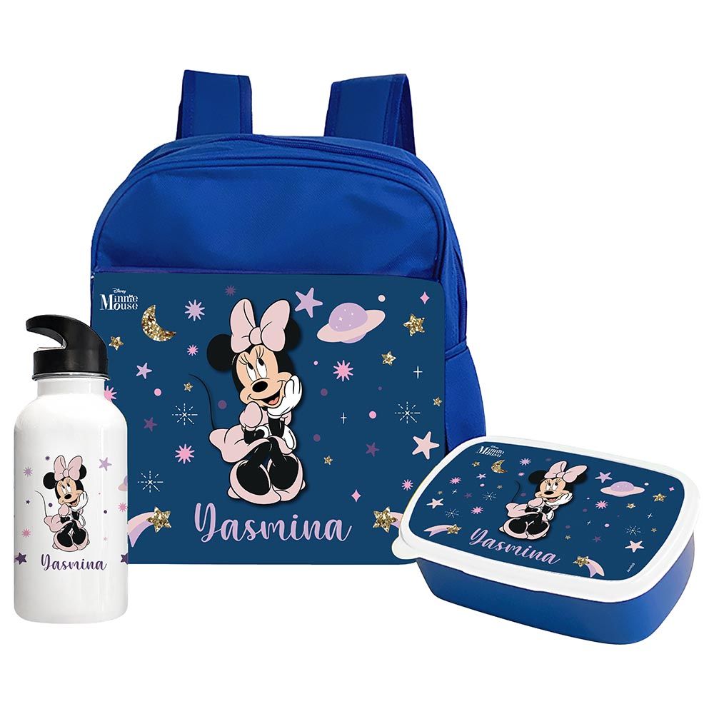 Essmak - Disney Minnie 3 Backpack w/ Lunch Box & Water Bottle- 12-Inch - Blue