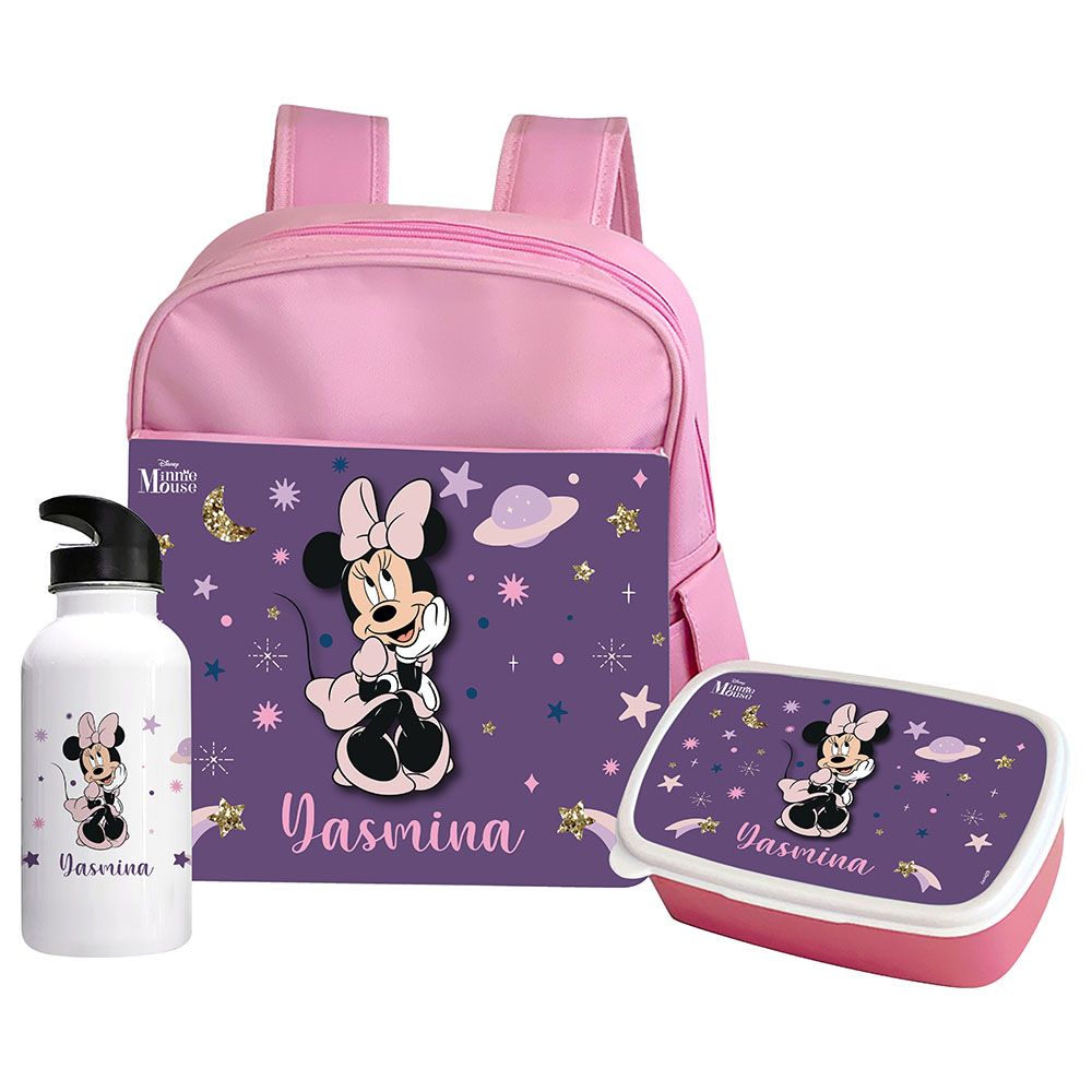 Essmak - Disney Minnie 3 Backpack w/ Lunch Box & Water Bottle- 12-Inch - Pink