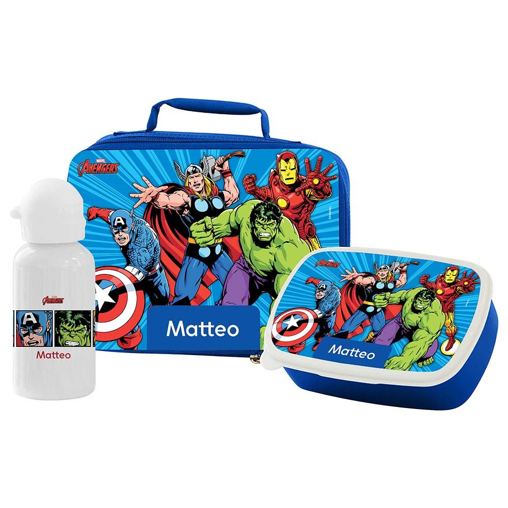 Essmak - Disney Avengers 2 Lunch Box w/ Bag & Water Bottle - Blue