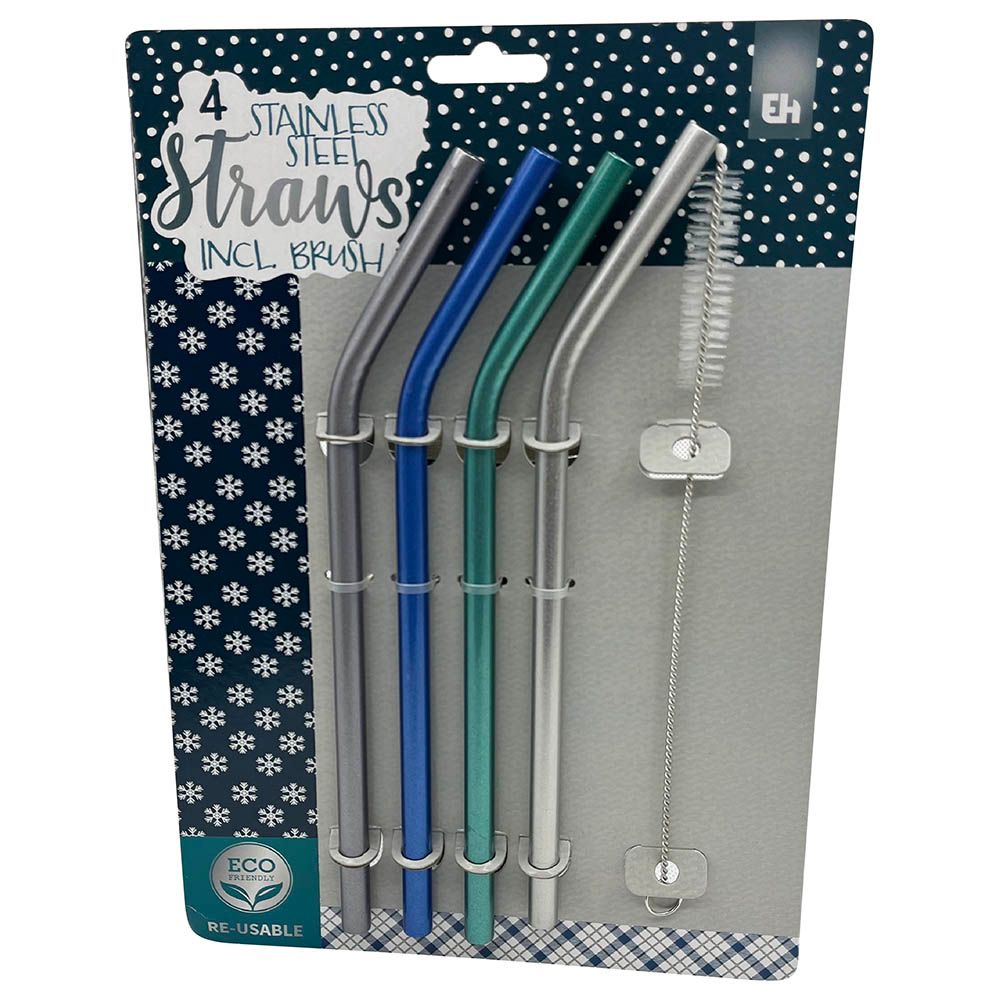 Excellent Houseware - Stainless Steel Metal Straws W/ Brush 5pcs