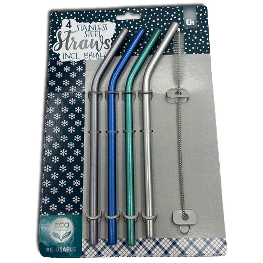 Excellent Houseware - Stainless Steel Metal Straws W/ Brush 5pcs