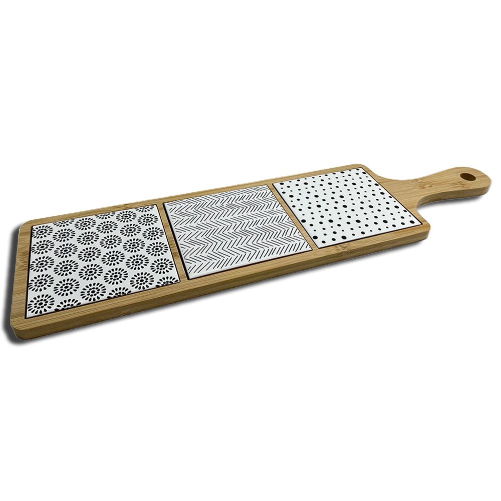 Excellent Houseware - Bamboo Serving Tray W/ 3 Tiles