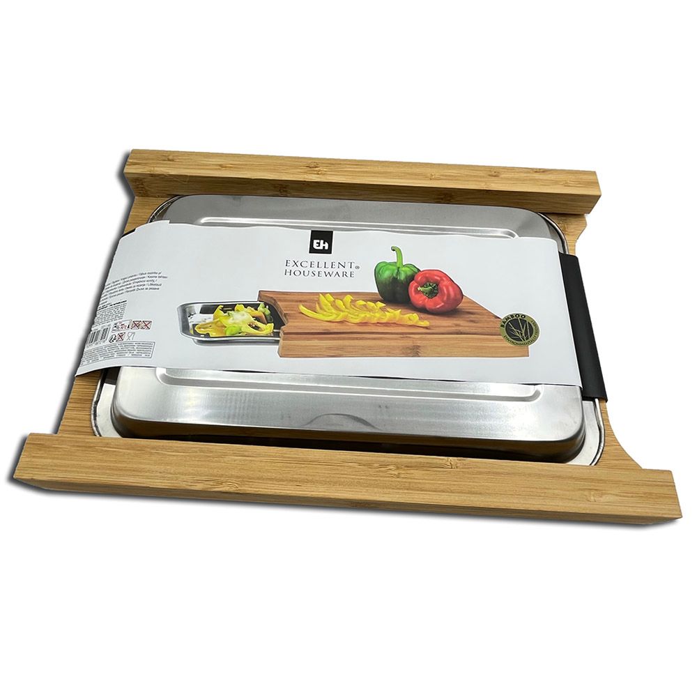 Excellent Houseware - Bamboo Cutting Board W/ Stainless Steel Bowl