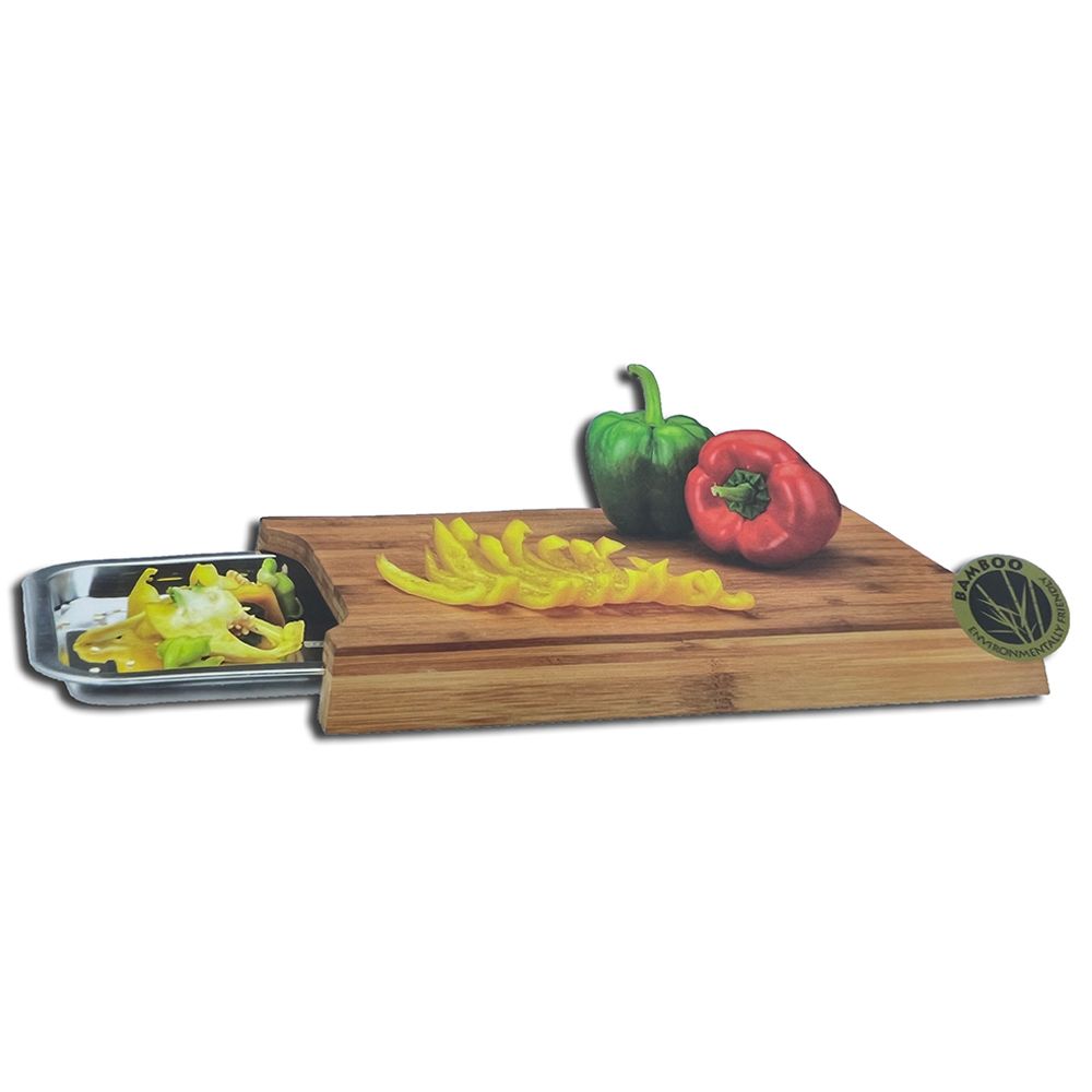 Excellent Houseware - Bamboo Cutting Board W/ Stainless Steel Bowl