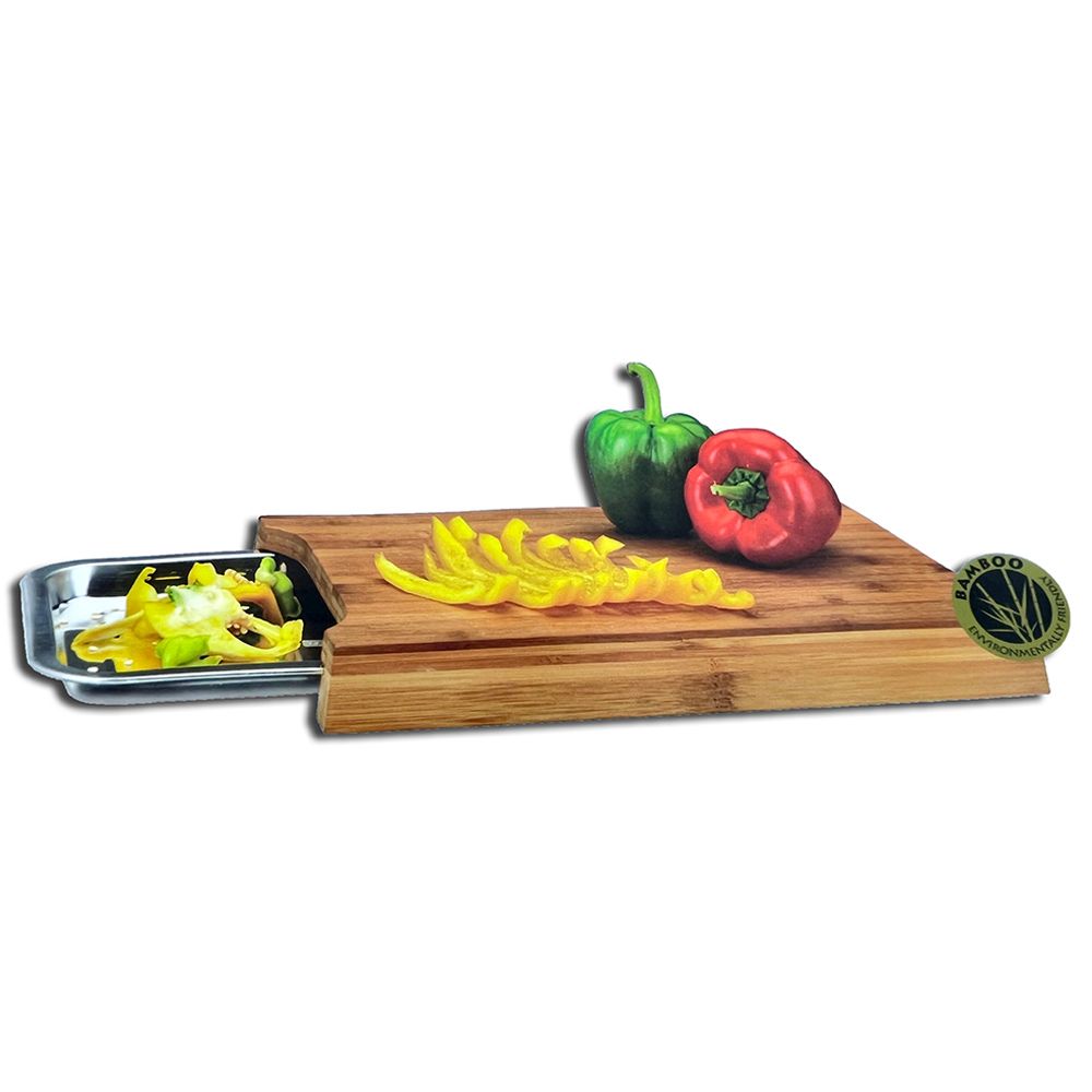 Excellent Houseware - Bamboo Cutting Board W/ Stainless Steel Bowl