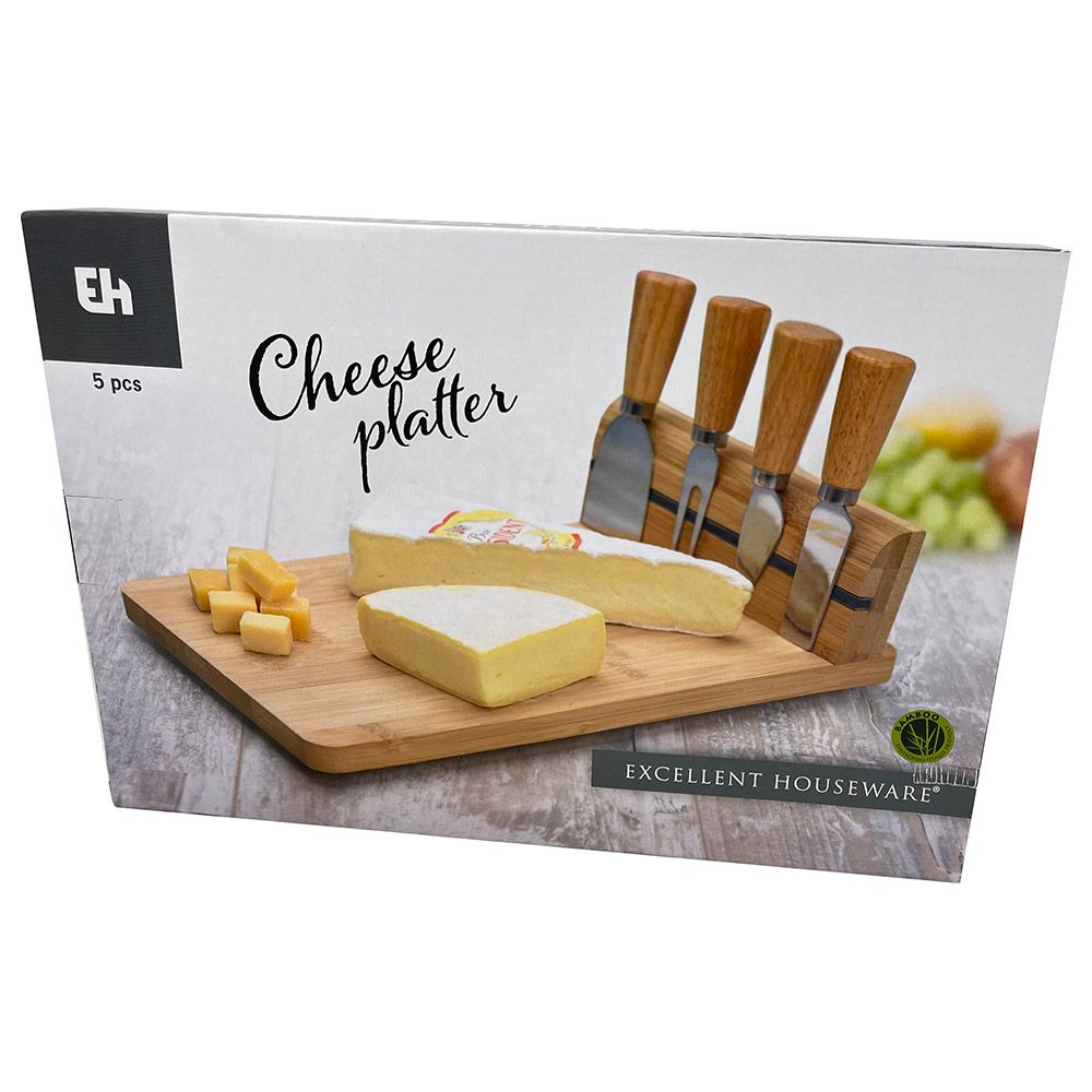 Excellent Houseware - Cheese Board Bamboo W/ 4 Knives