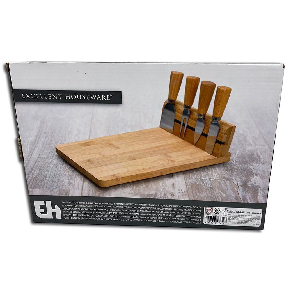 Excellent Houseware - Cheese Board Bamboo W/ 4 Knives