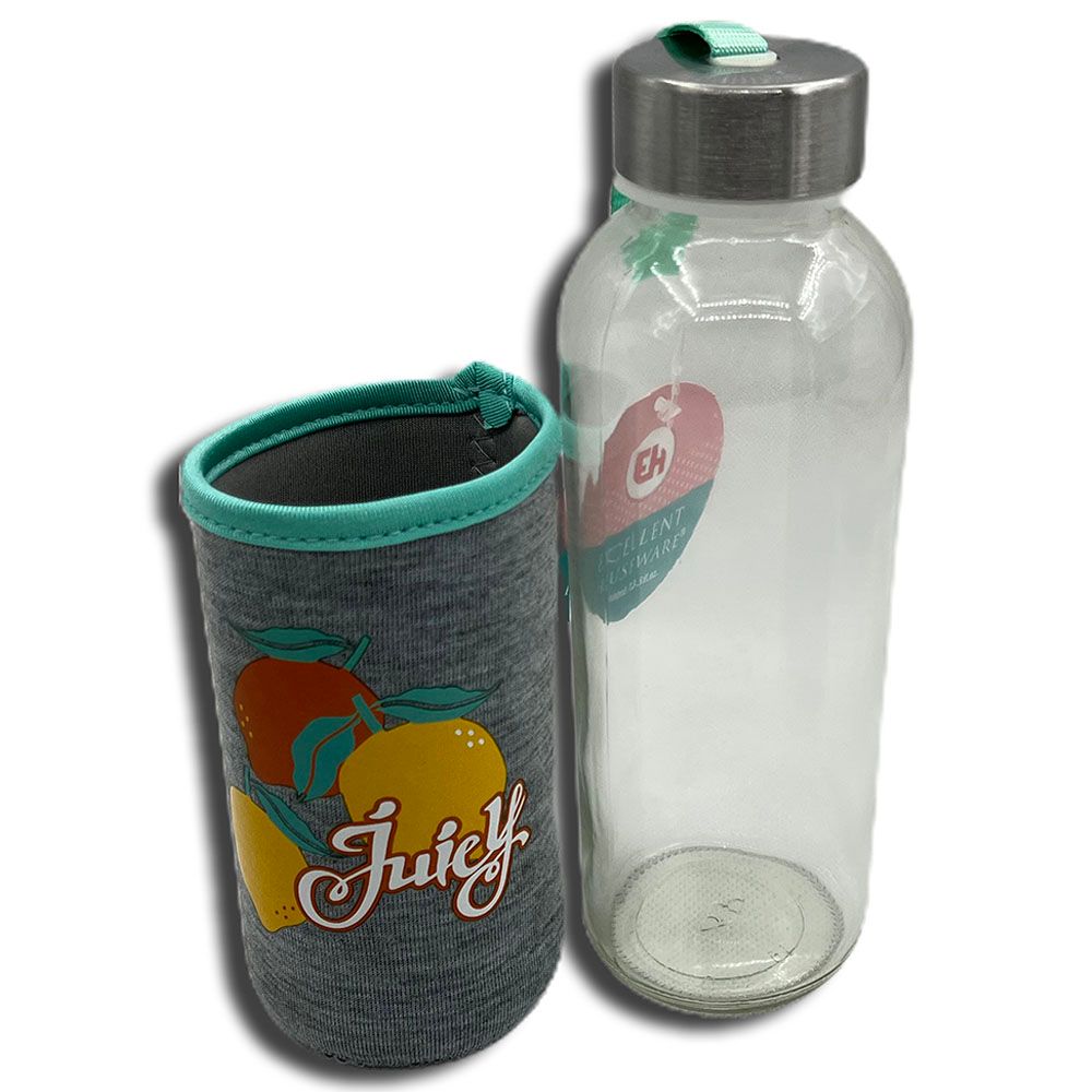 Excellent Houseware - Drinking Glass Bottle W/ Sleeve 400ml - Juicy